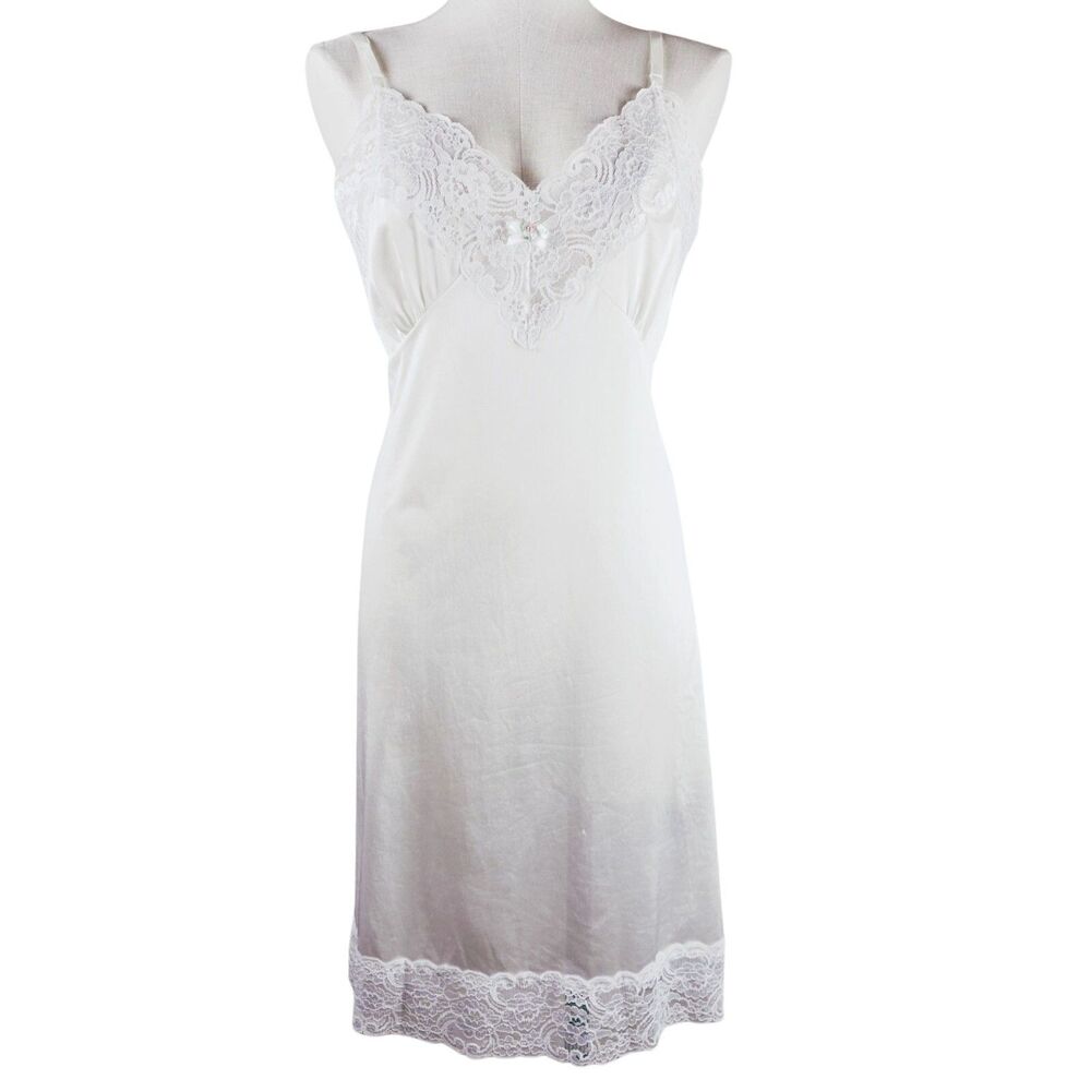 Ashley Taylor White Full Lace Slip Vintage Made In USA Coquette Lingerie